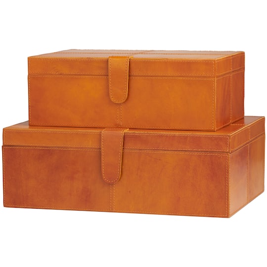 Brown Leather Storage Box Set